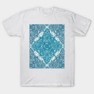 Teal & White Lace Pencil Doodle T-Shirt